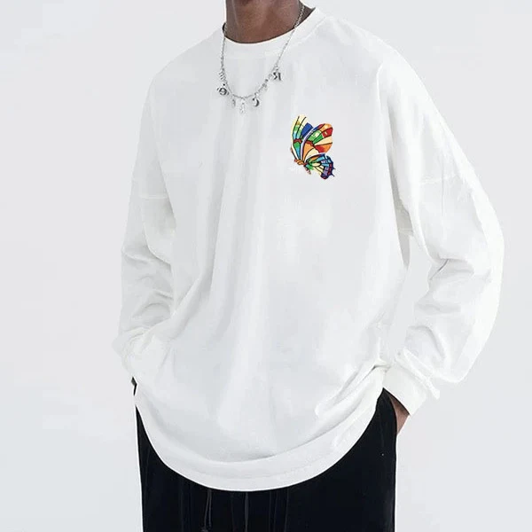 Herren Lässiger Oversized Sweatshirt mit buntem Schmetterlingsdruck Nord Taschen
