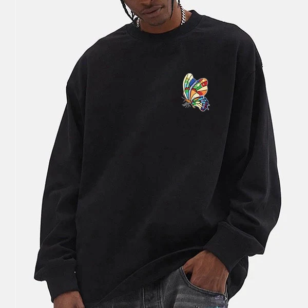 Herren Lässiger Oversized Sweatshirt mit buntem Schmetterlingsdruck Nord Taschen