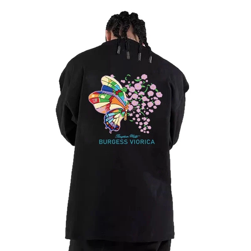 Herren Lässiger Oversized Sweatshirt mit buntem Schmetterlingsdruck Nord Taschen