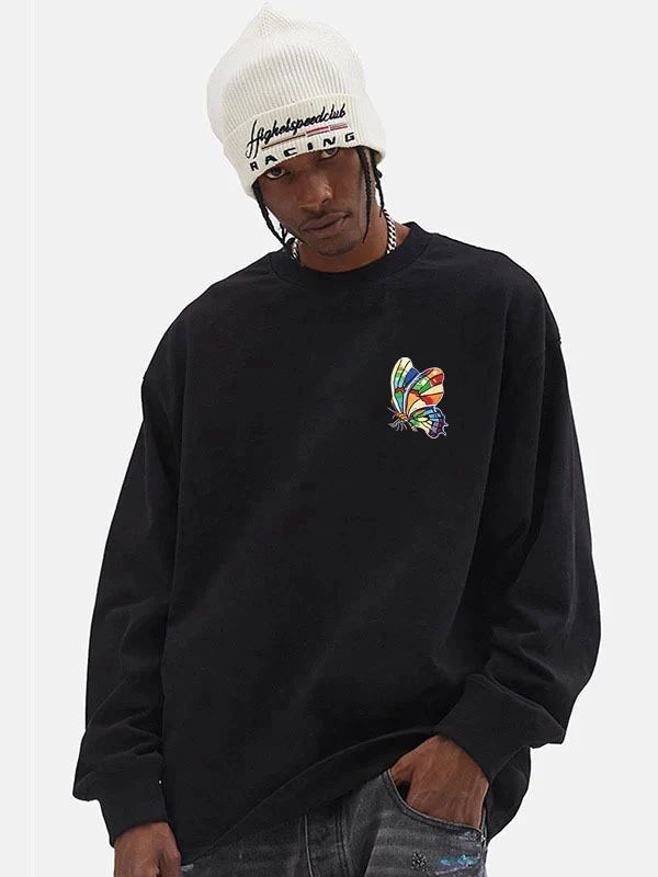 Herren Lässiger Oversized Sweatshirt mit buntem Schmetterlingsdruck Nord Taschen