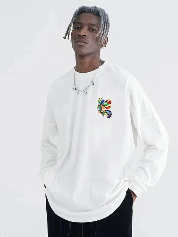 Herren Lässiger Oversized Sweatshirt mit buntem Schmetterlingsdruck Nord Taschen