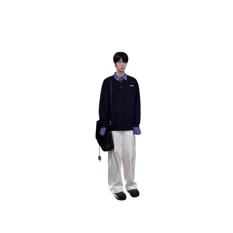 Herren Lässiger Oversized Pullover mit Kragen Nord Taschen