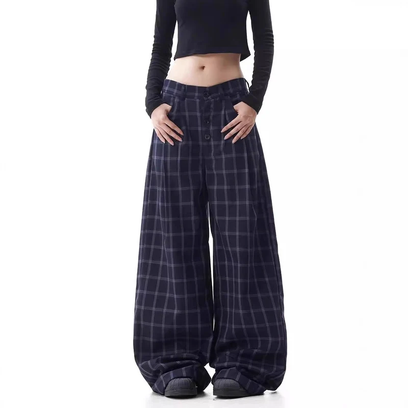 Damen Weitgeschnittene Karottenhose mit Karo-Muster Nord Taschen