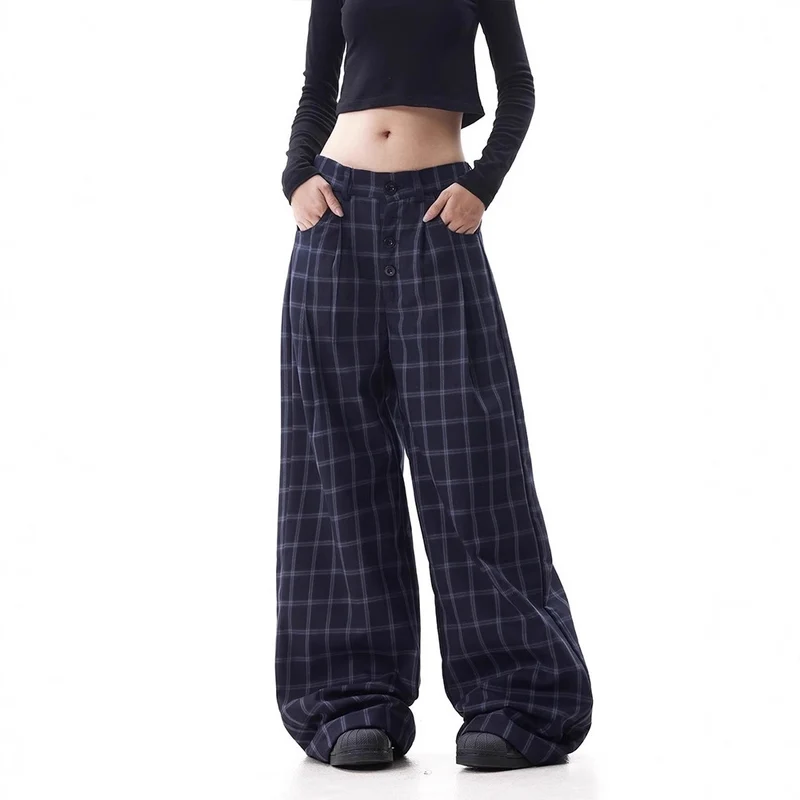 Damen Weitgeschnittene Karottenhose mit Karo-Muster Nord Taschen