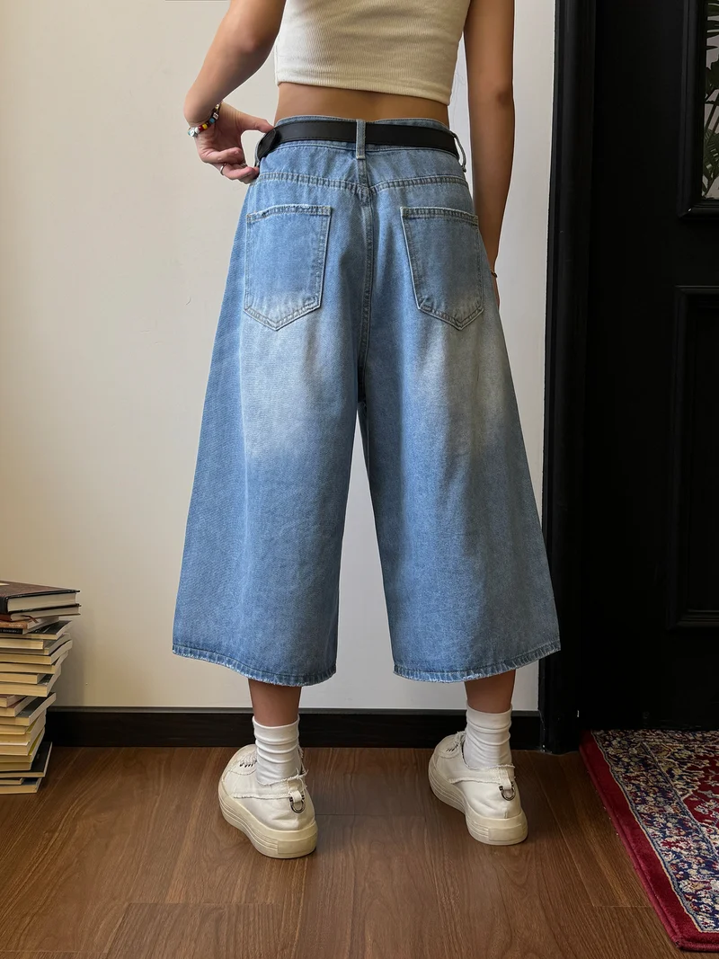 Damen Weitgeschnittene Jeans-Shorts Nord Taschen