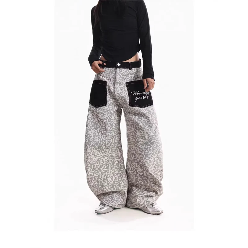 Damen Weitgeschnittene Hose mit Tierfell-Muster Nord Taschen