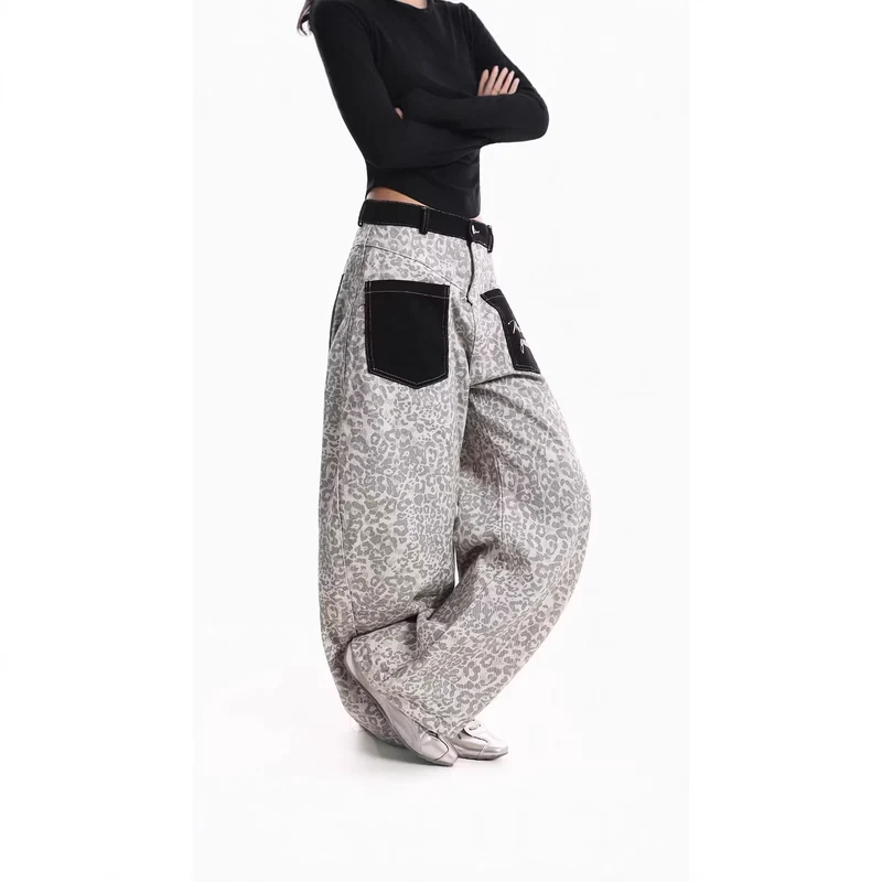 Damen Weitgeschnittene Hose mit Tierfell-Muster Nord Taschen