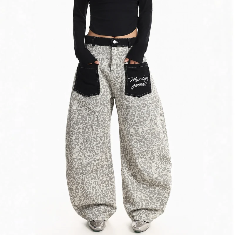 Damen Weitgeschnittene Hose mit Tierfell-Muster Nord Taschen