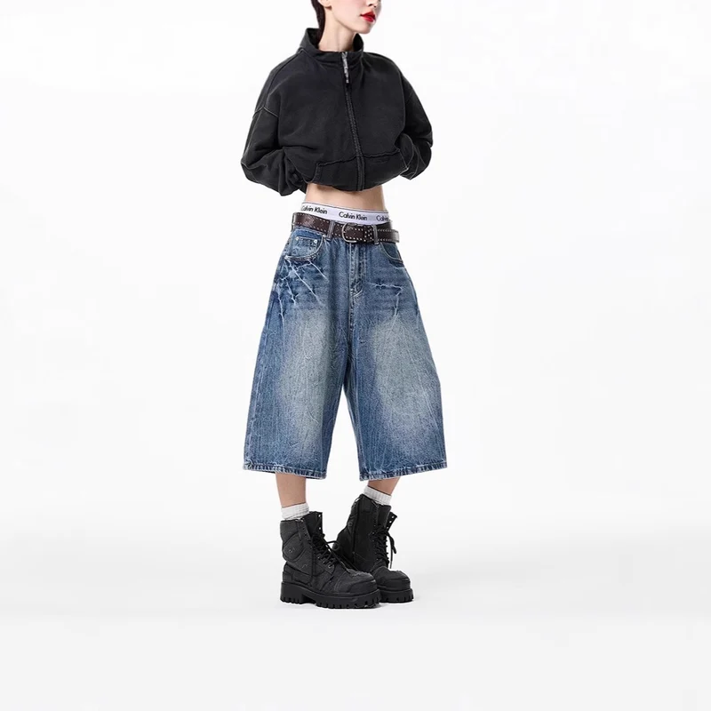 Damen Weitgeschnittene Denim-Culotte Nord Taschen