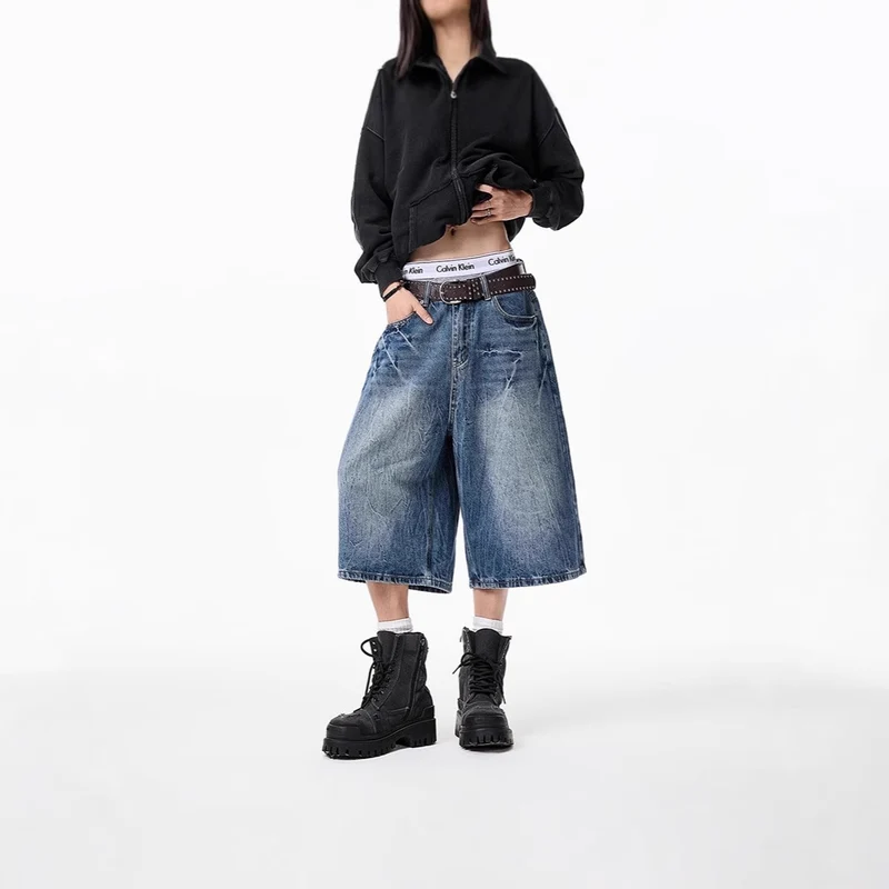 Damen Weitgeschnittene Denim-Culotte Nord Taschen