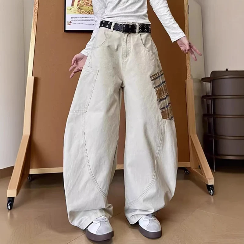 Damen Weitgeschnittene Cargo-Hose mit Karomuster Nord Taschen