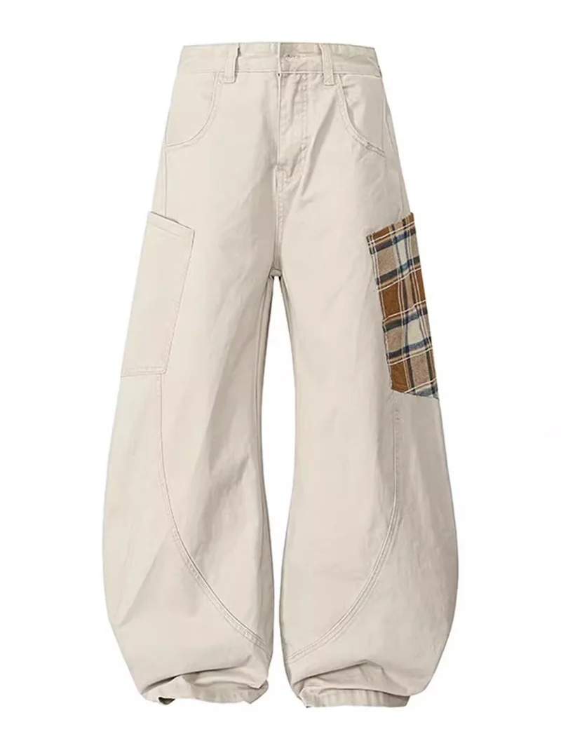 Damen Weitgeschnittene Cargo-Hose mit Karomuster Nord Taschen