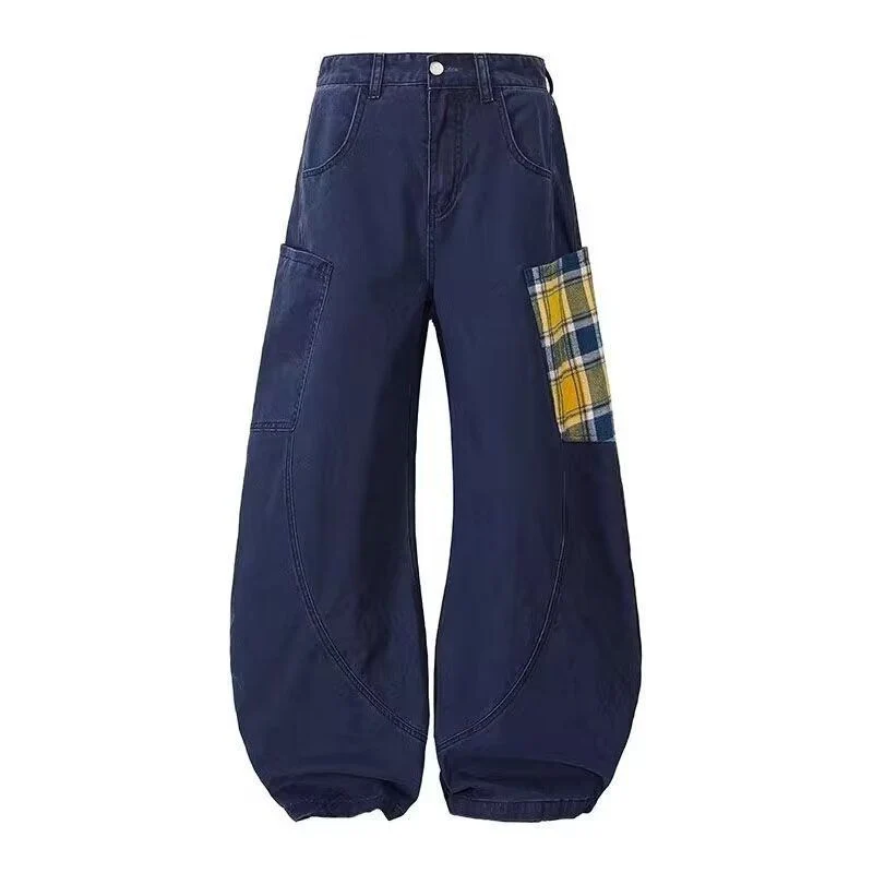 Damen Weitgeschnittene Cargo-Hose mit Karomuster Nord Taschen