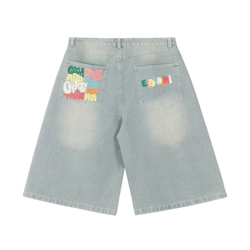 Damen Weite Jeans mit buntem Aufdruck Nord Taschen