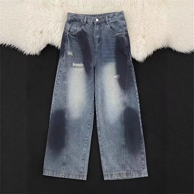 Damen Weitbeinige Destroyed Jeans Nord Taschen