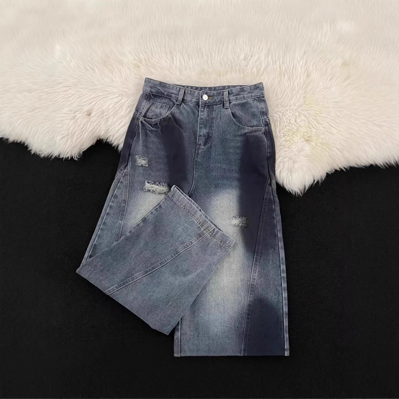 Damen Weitbeinige Destroyed Jeans Nord Taschen