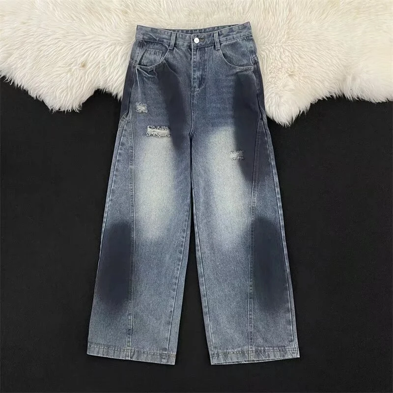 Damen Weitbeinige Destroyed Jeans Nord Taschen