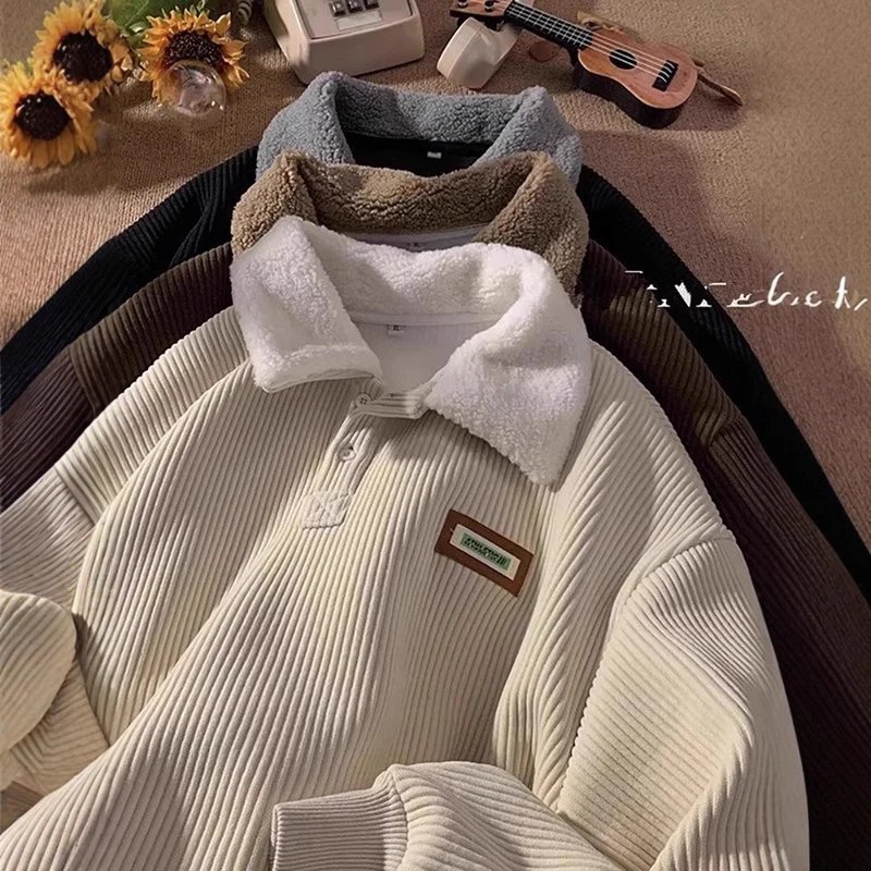 Damen Weicher Cord-Pullover mit Sherpa-Kragen Nord Taschen