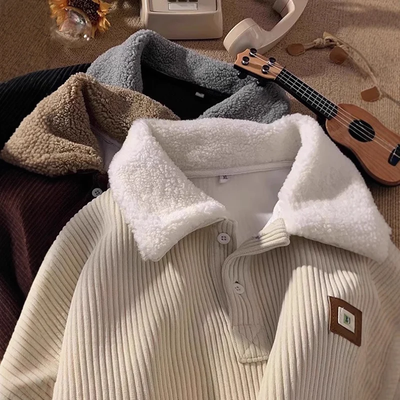 Damen Weicher Cord-Pullover mit Sherpa-Kragen Nord Taschen
