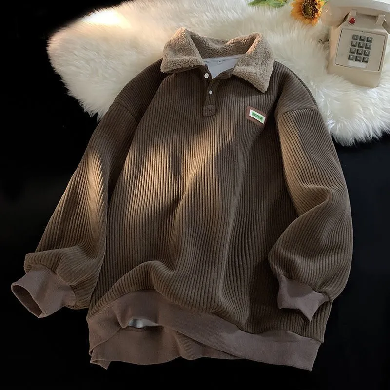 Damen Weicher Cord-Pullover mit Sherpa-Kragen Nord Taschen