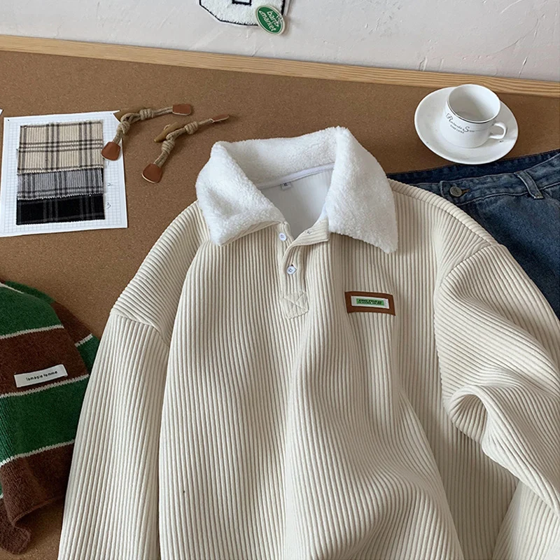 Damen Weicher Cord-Pullover mit Sherpa-Kragen Nord Taschen