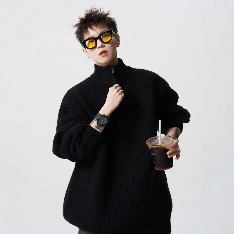 Damen Urbaner Oversized Pullover mit Stehkragen Nord Taschen