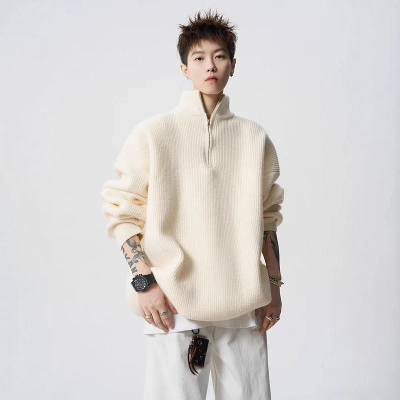 Damen Urbaner Oversized Pullover mit Stehkragen Nord Taschen