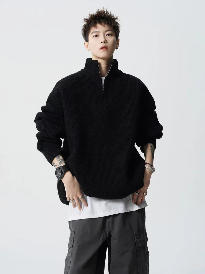 Damen Urbaner Oversized Pullover mit Stehkragen Nord Taschen