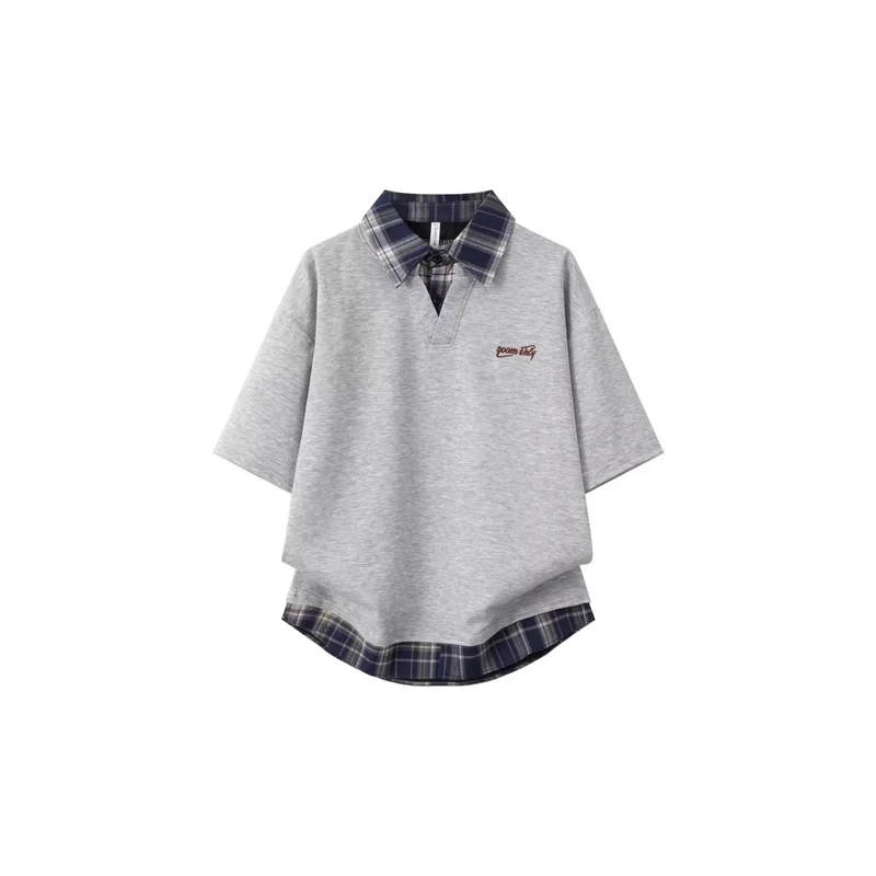 Damen Sportliches Oversized-T-Shirt mit kariertem Kragen Nord Taschen