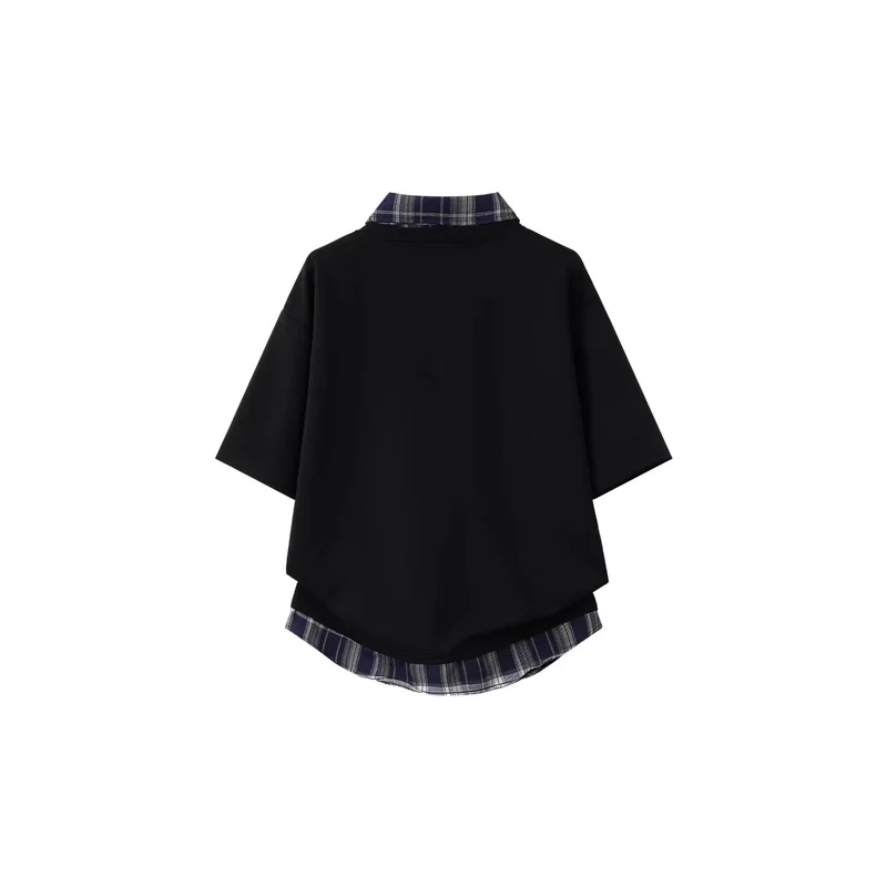 Damen Sportliches Oversized-T-Shirt mit kariertem Kragen Nord Taschen