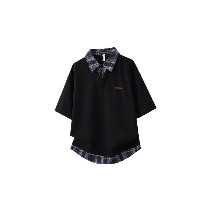 Damen Sportliches Oversized-T-Shirt mit kariertem Kragen Nord Taschen