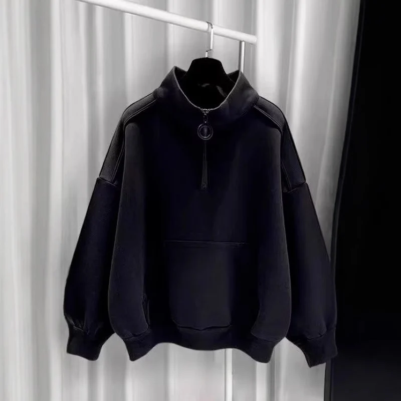 Damen Sportlicher Hochkragen Pullover mit Reißverschluss Nord Taschen