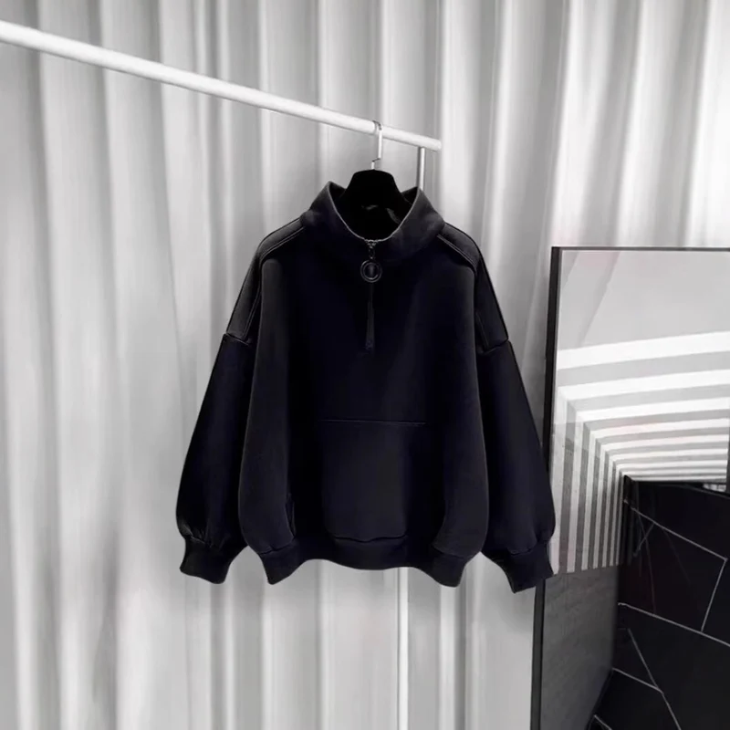 Damen Sportlicher Hochkragen Pullover mit Reißverschluss Nord Taschen