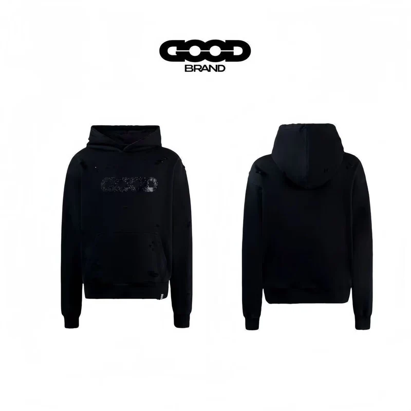 Damen Oversized Kapuzenpullover mit zerrissenen Details Nord Taschen