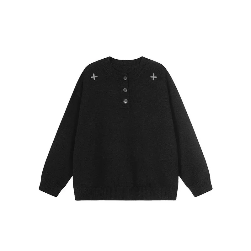 Damen Modischer Oversized Pullover mit Knopfleiste Nord Taschen