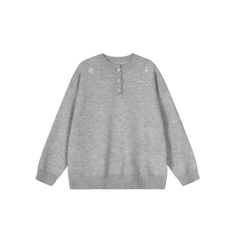 Damen Modischer Oversized Pullover mit Knopfleiste Nord Taschen