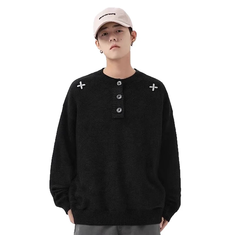 Damen Modischer Oversized Pullover mit Knopfleiste Nord Taschen