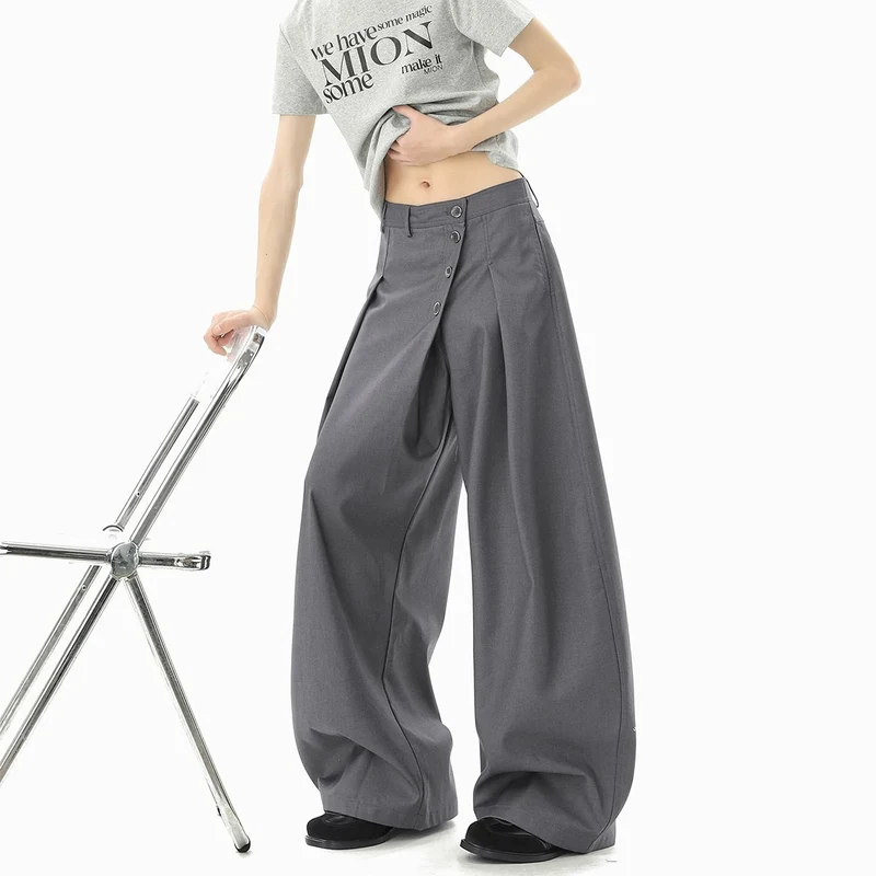 Damen Modische Weitgeschnittene Hose mit Knopfdetails Nord Taschen