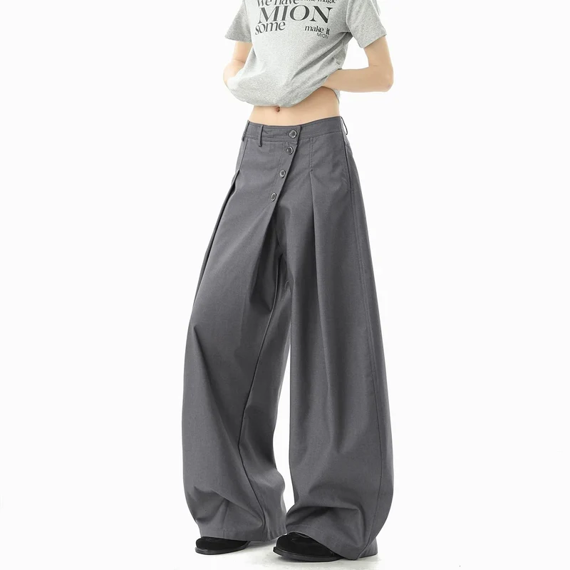 Damen Modische Weitgeschnittene Hose mit Knopfdetails Nord Taschen
