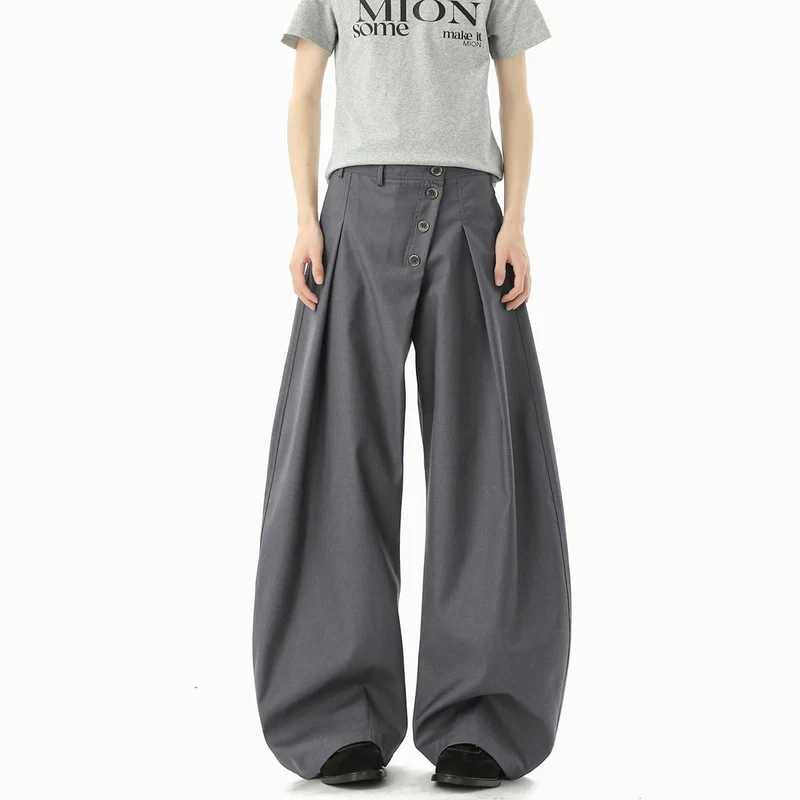Damen Modische Weitgeschnittene Hose mit Knopfdetails Nord Taschen