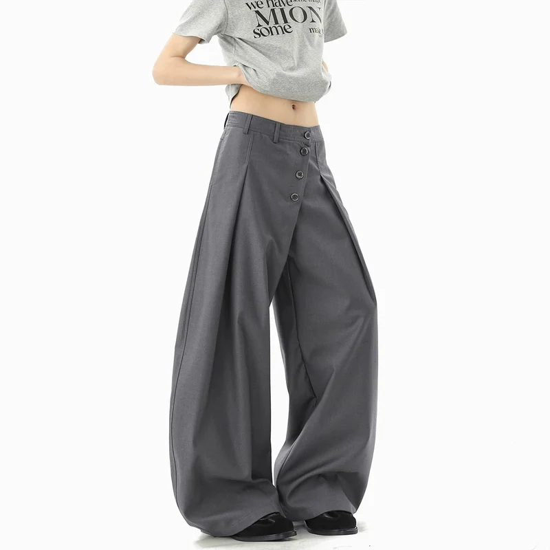 Damen Modische Weitgeschnittene Hose mit Knopfdetails Nord Taschen