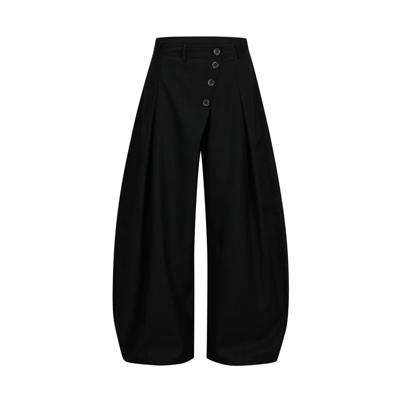 Damen Modische Weitgeschnittene Hose mit Knopfdetails Nord Taschen
