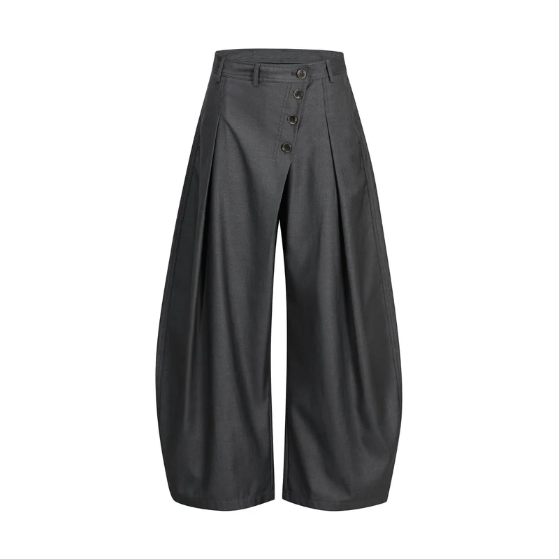 Damen Modische Weitgeschnittene Hose mit Knopfdetails Nord Taschen