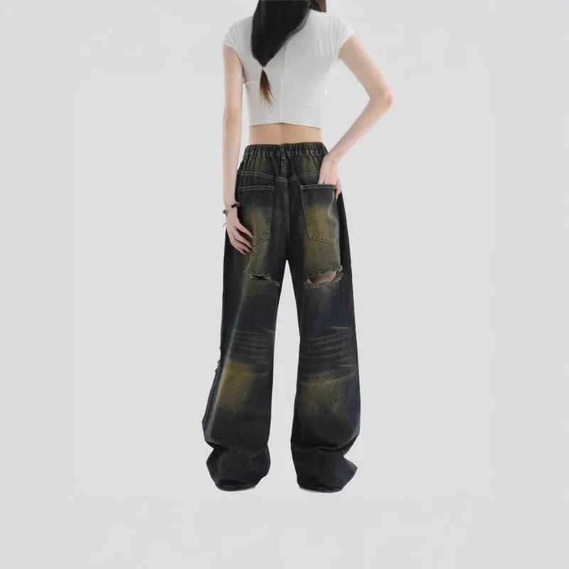 Damen Modische Weitbeinjeans mit zerrissenen Details Nord Taschen