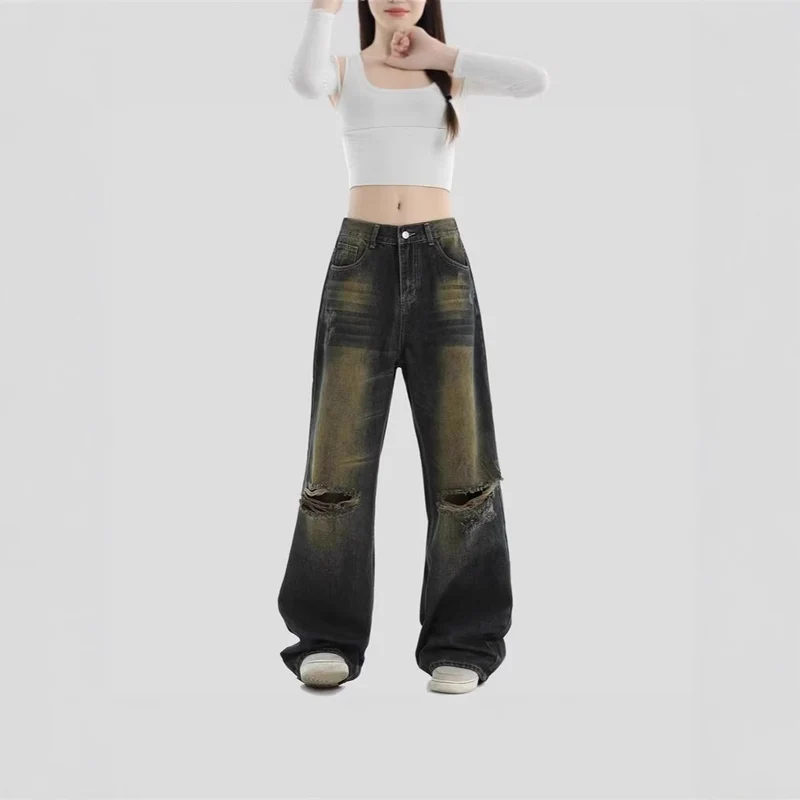 Damen Modische Weitbeinjeans mit zerrissenen Details Nord Taschen