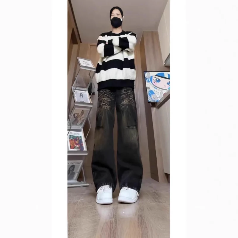 Damen Modische Oversized Jeans Nord Taschen