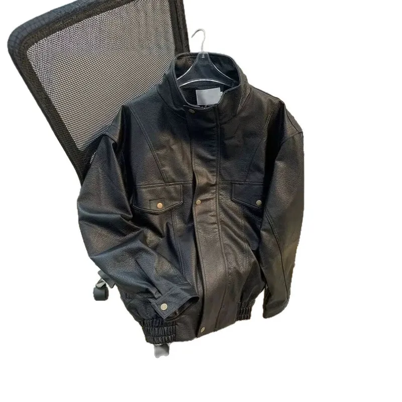 Damen Modische Kunstlederjacke mit hohem Kragen Nord Taschen