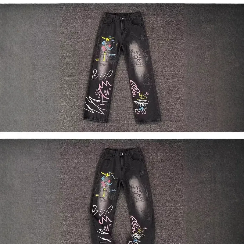 Damen Modische Jeans mit kreativem Grafikdruck Nord Taschen
