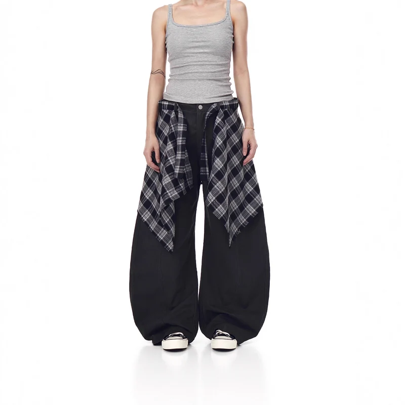 Damen Modische Harem-Hose mit kariertem Überwurf Nord Taschen