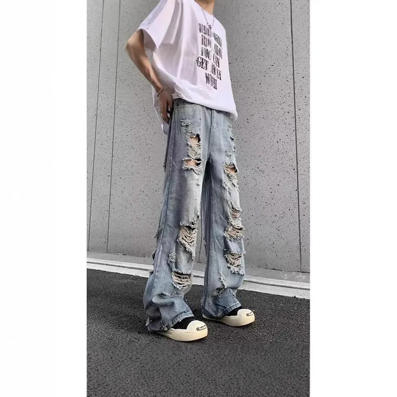 Damen Modische Destroyed Baggy-Jeans Nord Taschen